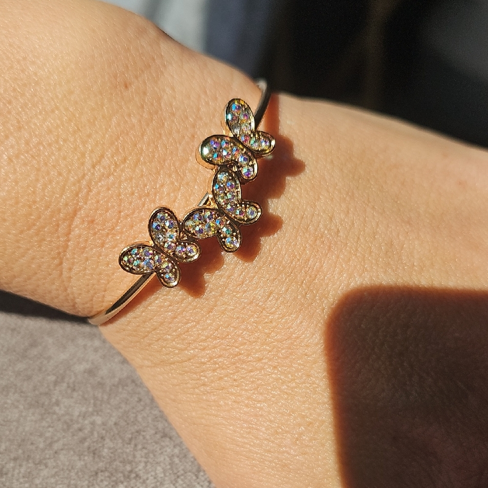 Elegant Gold Tone Cuff Butterfly Bracelet With Rhinestone Accents Qty 2